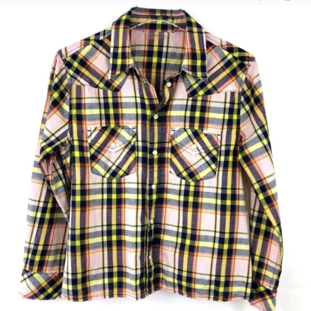 MOTHER Navy Pink Plaid Button Up M